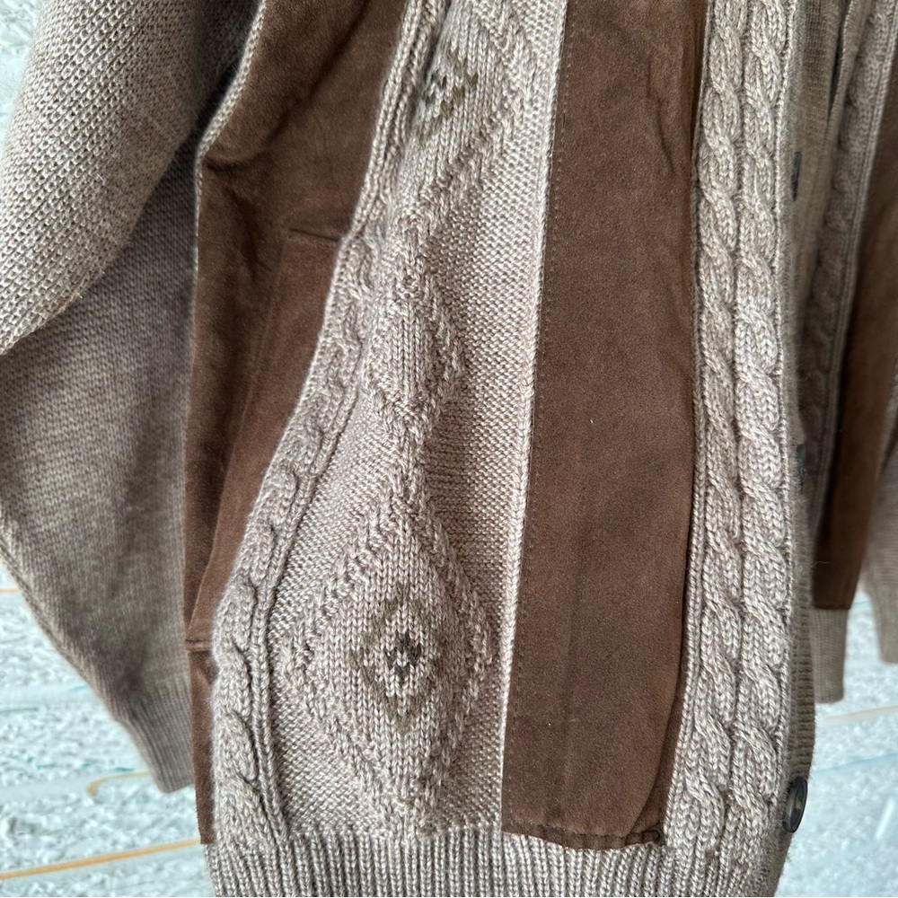 Vintage Norm Thompson Button Down Cardigan/Leather and Wool Blend/Front Pockets - Picture 7 of 8